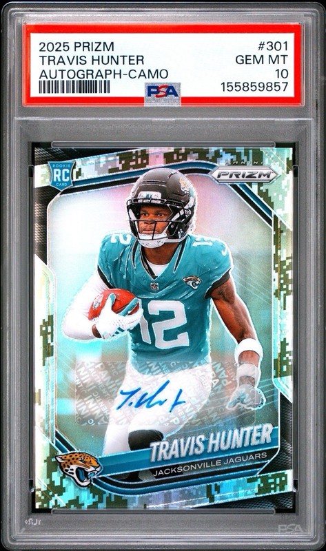 2025 Panini Prizm Travis Hunter Rookie  Camo /25 Auto  PSA 10 POP 1 !
