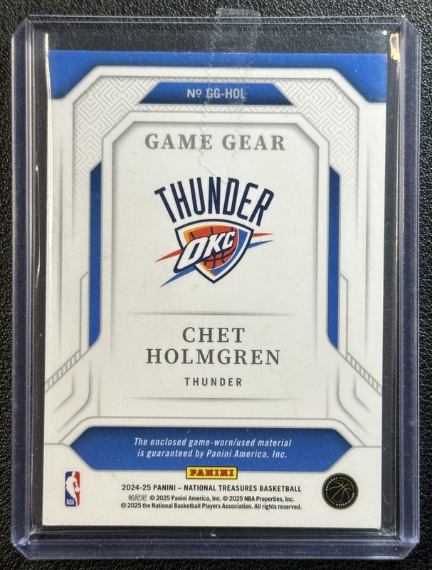 CHET HOLMGREN 2024-25 NATIONAL TREASURES GAME GEAR SUPER PRIME GU TAG PATCH 1/1 view 2