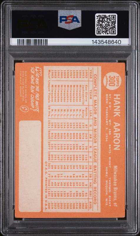 1964 Topps Hank Aaron #300 PSA 1 view 2