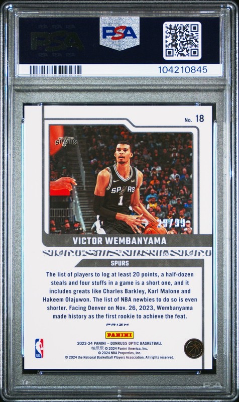 2023 Donruss Optic Victor Wembanyama Elite Dominators RC Red 29/99 Spurs PSA 9 view 2