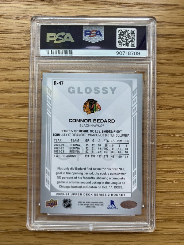 2023 Upper Deck OPC #R47 Connor Bedard Glossy Rookie Card RC PSA 10 view 2