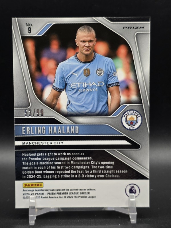 2024-25 Panini Prizm Premier League Erling Haaland #9 Breakaway Blue Prizm /99 view 2