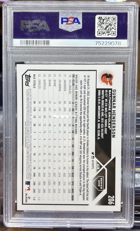 2023 TOPPS GUNNAR HENDERSON ROOKIE #206 PSA 10 GEM MINT ORIOLES RC  view 2