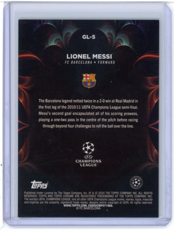 2023-24 TOPPS CHROME UEFA CLUB COMPETITIONS AQUA WAVE GOLAZO LIONEL MESSI /199 view 2