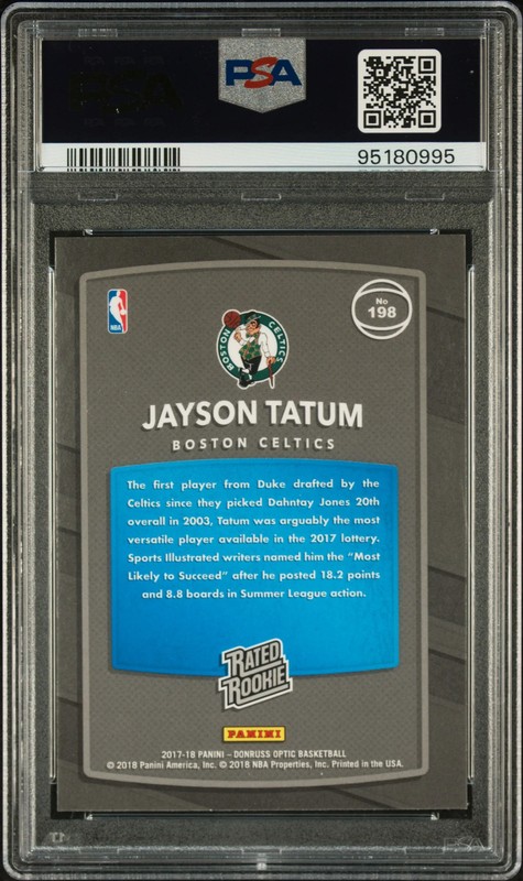 2017 Panini Donruss Optic Jayson Tatum 10 PSA #198 view 2