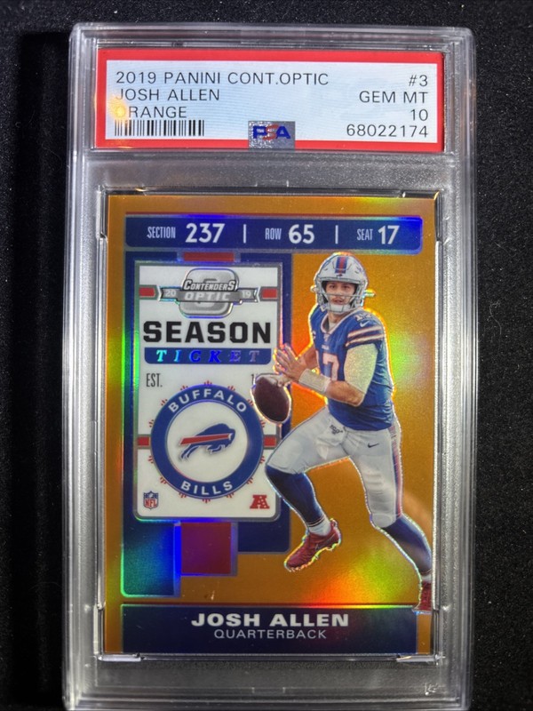 2019 Panini Contenders Optic Josh Allen Orange Season Ticket #/50 Bills PSA 10 view 1