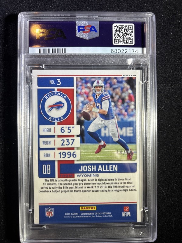 2019 Panini Contenders Optic Josh Allen Orange Season Ticket #/50 Bills PSA 10 view 2
