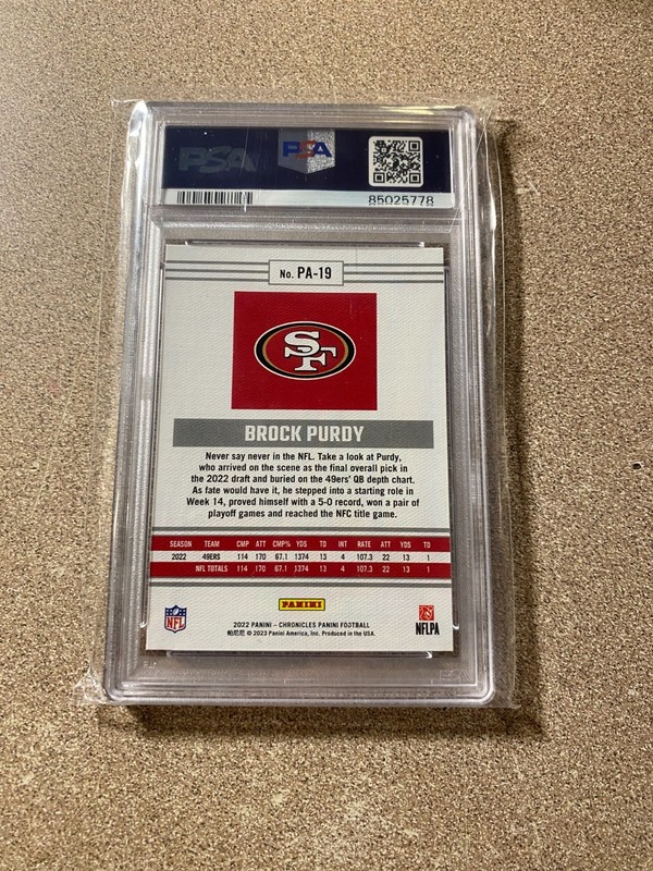 2022 Panini Chronicles Brock Purdy RC PSA 9 MINT view 2