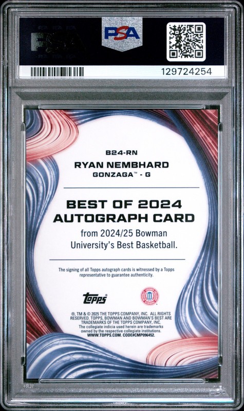 PSA 10 RYAN NEMBHARD #/25 Auto 2024 Bowman U Best of ORANGE MINI DIAMOND GONZAGA view 2