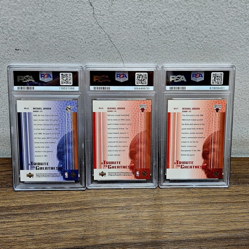2004 UPPER DECK MVP MICHAEL JORDAN A TRIBUTE TO GREATNESS PSA 9 LOT 3 view 2