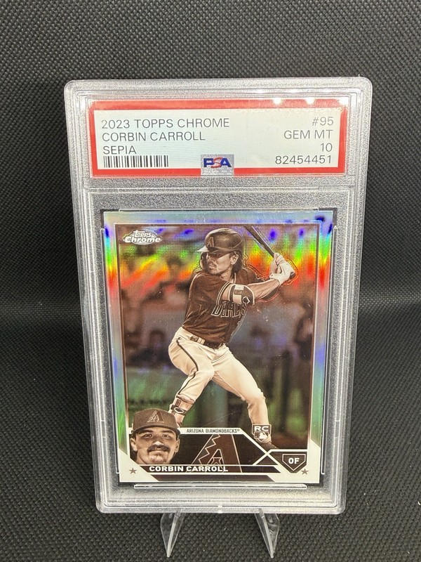 Topps 2023 Chrome Corbin Carroll #95 Sepia Refractor RC PSA 10 view 1