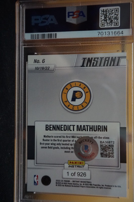 2022-23 PANINI INSTANT BENNEDICT MATHURIN AUTO PSA {10} 1/926 view 2