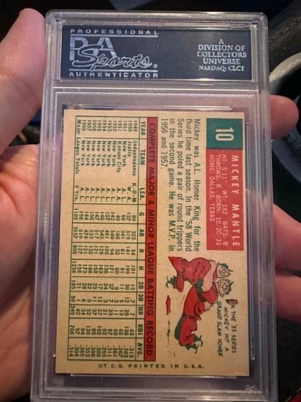 1959 Mickey Mantle Topps #10 PSA 6 EX-MT view 2