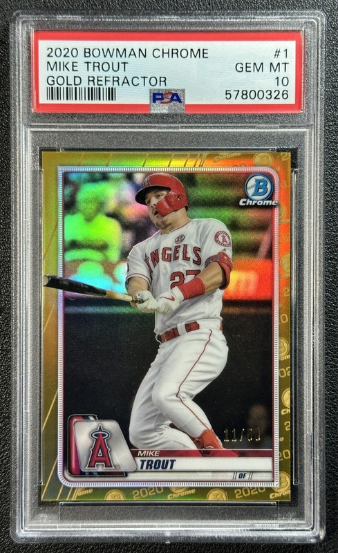 MIKE TROUT PSA 10 2020 BOWMAN CHROME #1 GOLD REFRACTOR 11/50 ANGELS
