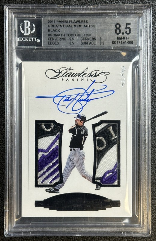 TODD HELTON BGS 2017 PANINI FLAWLESS GREATS DUAL GU LOGO PATCH AUTO BLACK 1/1