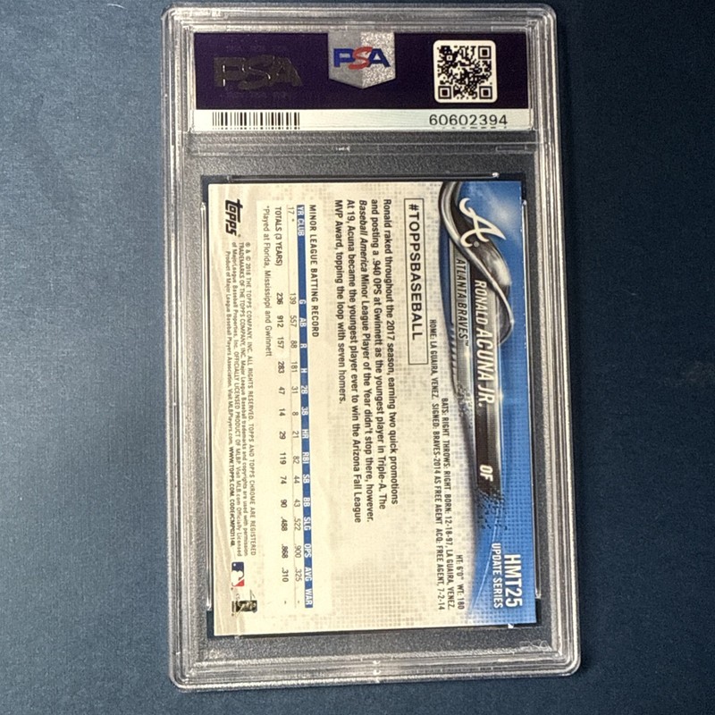 2018 Topps Chrome Update Ronald Acuna Jr. RC Rookie #HMT25 Braves PSA 9 view 2
