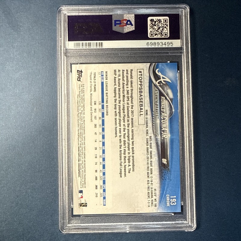 2018 Topps Chrome Ronald Acuna Jr. RC #193 PSA 9 Atlanta Braves view 2