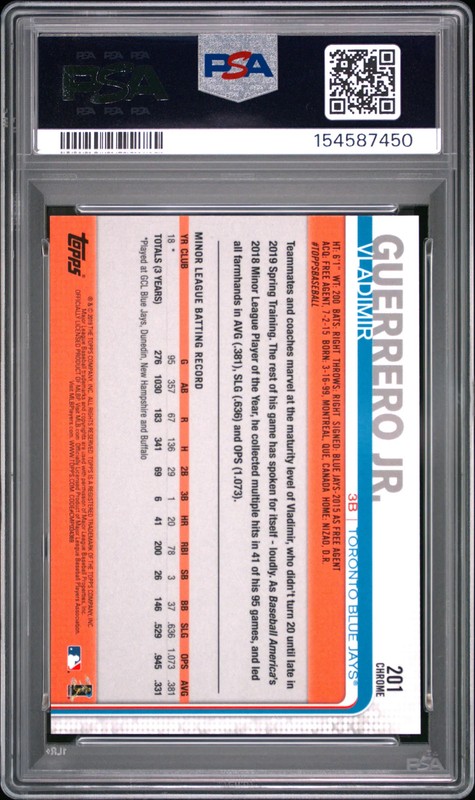 2019 Topps Chrome Vladimir Guerrero Jr. #201 RC PSA 10 view 2