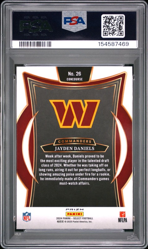 2024 Panini Select Jayden Daniels #26 Black & Red Shock RC PSA 9 view 2