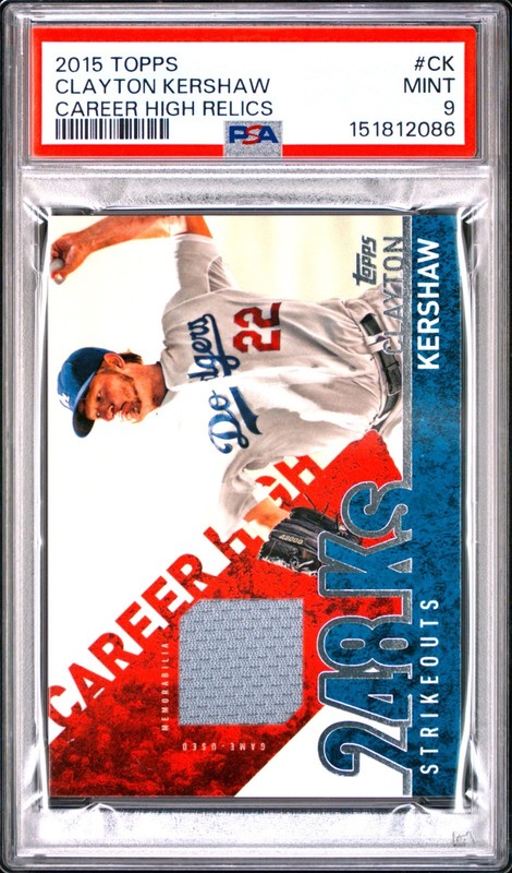 Clayton Kershaw - 2015 Topps Career High Relics Jersey   PSA 9