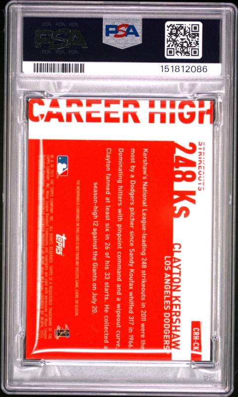 Clayton Kershaw - 2015 Topps Career High Relics Jersey   PSA 9 view 2
