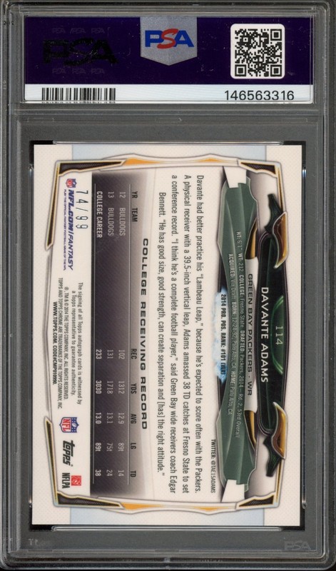 2014 Topps Chrome DAVANTE ADAMS #114 RC Rookie Camo Auto /99 Packers PSA 8 view 2