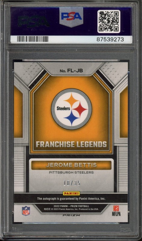 2022 Panini Prizm JEROME BETTIS #FL-JB Franchise Legends Silver Auto /35 PSA 10 view 2