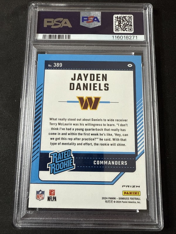 Panini 2024 Donruss Jayden Daniels Optic Preview Red Wave #389 PSA 10 view 2