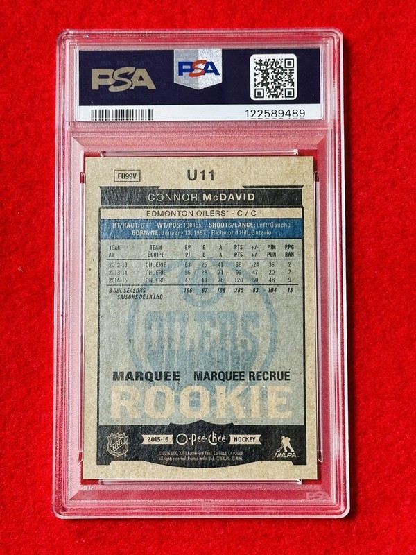 2015-16 Upper Deck O-Pee-Chee Update Connor McDavid #U11 (RC) PSA 10 view 2