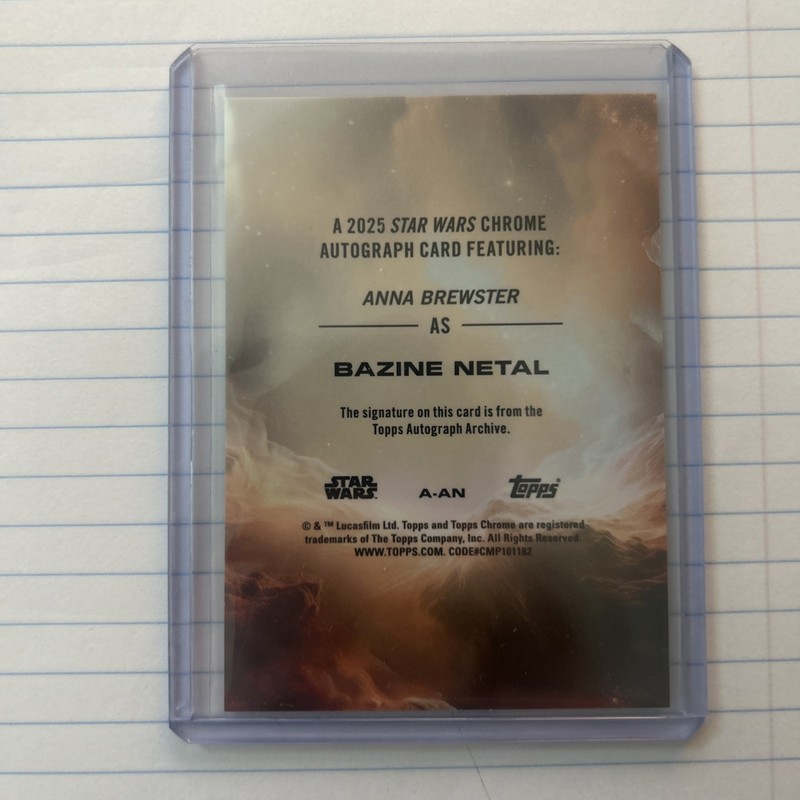 2025 Topps Chrome Star Wars Bazine Netal Anna Brewster Purple Auto /199 A-AN view 2