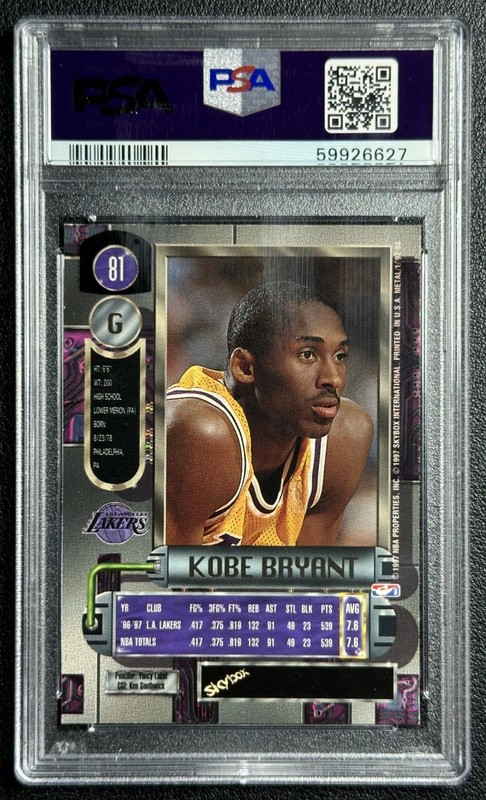 KOBE BRYANT PSA 7 1997-98 SKYBOX METAL UNIVERSE #81 2ND YEAR LAKERS 6627 view 2