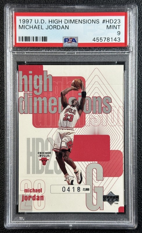 MICHAEL JORDAN PSA 9 1997-98 UPPER DECK #HD23 HIGH DIMENSIONS 418/2000 BULLS