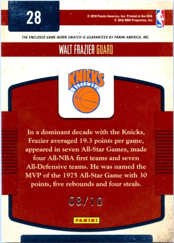 WALT FRAZIER 2009-10 PANINI CLASSICS PRIME GAME USED PATCH AUTO SP 8/10 KNICKS view 2