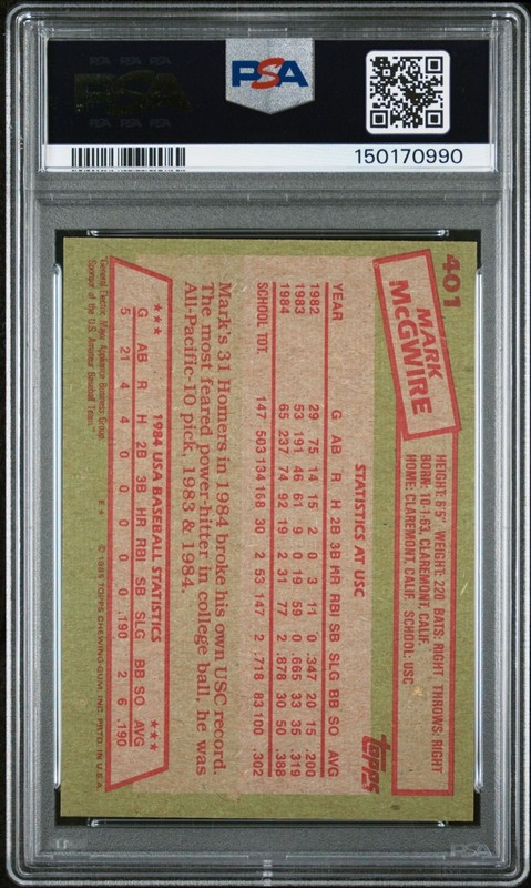 Mark McGwire 1985 Topps 1984 USA RC Rookie Card #401 PSA 6 Auto 10 150170990 view 2