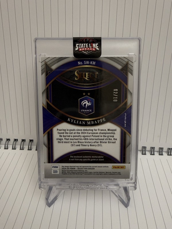 2024-25 Panini Select FIFA Select Swatches Kylian Mbappe #SW-KM Gold Prizm /10 view 2