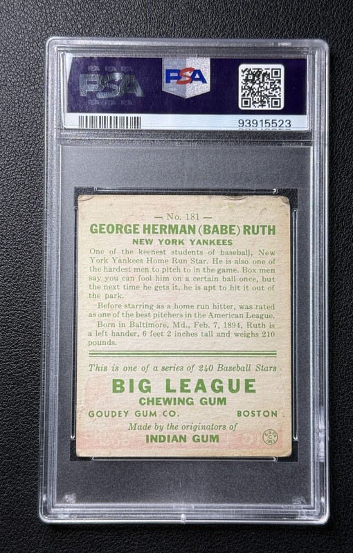 GEORGE HERMAN BABE RUTH PSA 2 1933 GOUDEY BASEBALL #181 VINTAGE YANKEES 5523 view 2