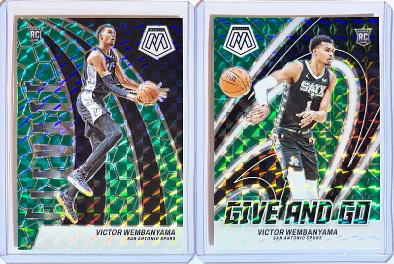 Victor Wembanyama ROOKIE CARD RC 2023-24 Mosaic ELEVATE + Give & Go GREEN PRIZM