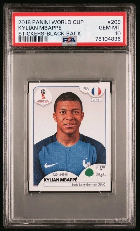 2018 Panini World Cup Stickers #209 Kylian Mbappe PSA 10 Black Back Rookie RC
