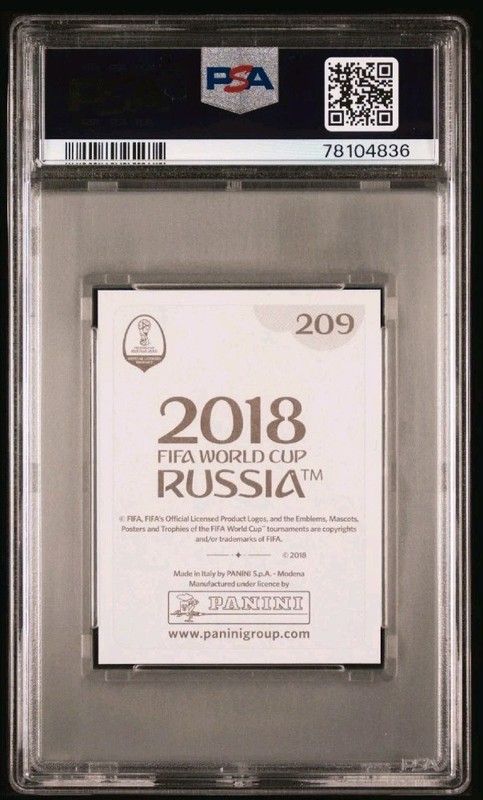 2018 Panini World Cup Stickers #209 Kylian Mbappe PSA 10 Black Back Rookie RC view 2