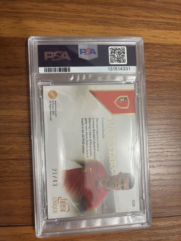 Futera 2021-22 Unique World Football Cristiano Ronaldo Relics SS20 /43 PSA 8 view 2