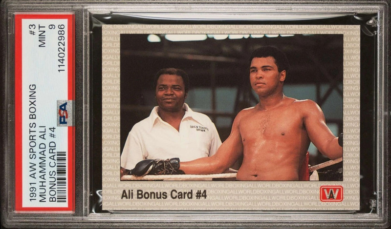 1991 AW SPORT BOXING #3 MUHAMMAD ALI CASSIUS CLAY HOF BONUS CARD #4 PSA 9