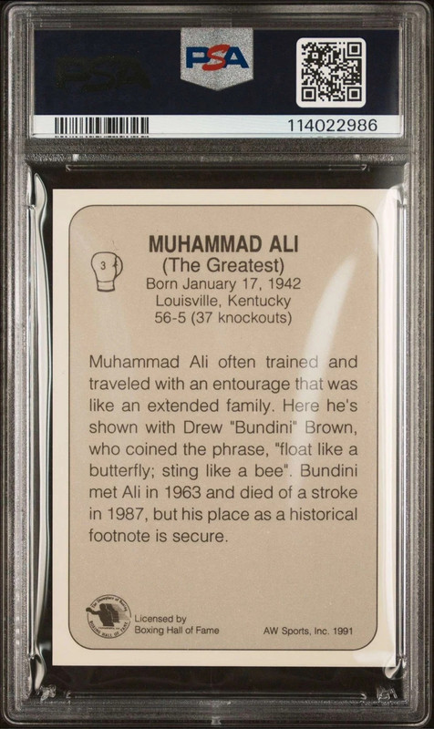 1991 AW SPORT BOXING #3 MUHAMMAD ALI CASSIUS CLAY HOF BONUS CARD #4 PSA 9 view 2
