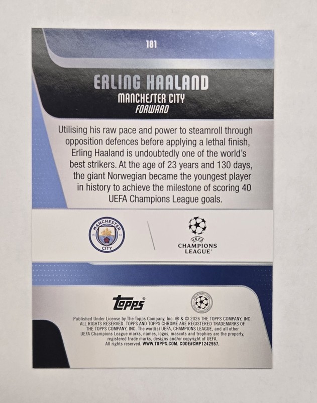 2025 Topps Chrome UEFA Erling Haaland X-Fractor Manchester view 2