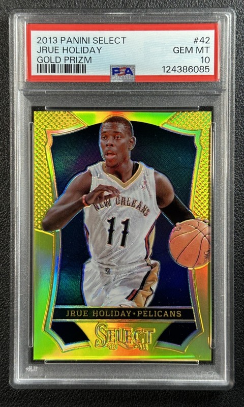 POP 2 JRUE HOLIDAY PSA 10 2013-14 PANINI SELECT #42 GOLD PRIZM 2/10 PELICANS