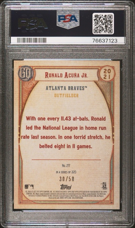2021 Gypsy Queen Ronald Acuna Jr Chrome Box Topper Gold Refractor /50 PSA 10 view 2
