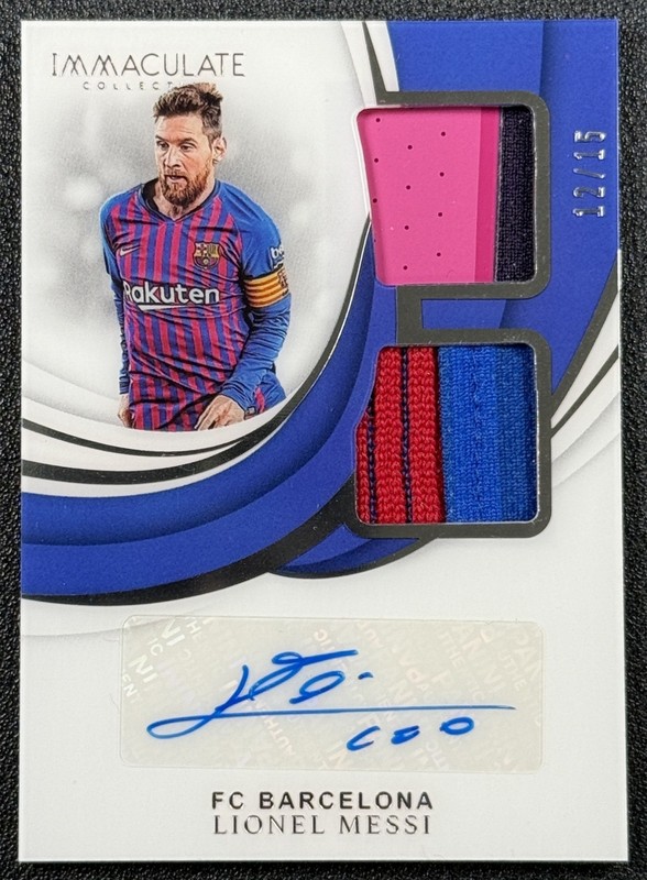 LIONEL MESSI 2018-19 PANINI IMMACULATE DUAL JERSEY PATCH AUTO 12/15 BARCELONA