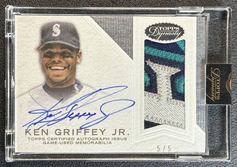 KEN GRIFFEY JR. 2016 TOPPS DYNASTY GAME-USED LOGO PATCH AUTO SILVER 5/5 MARINERS