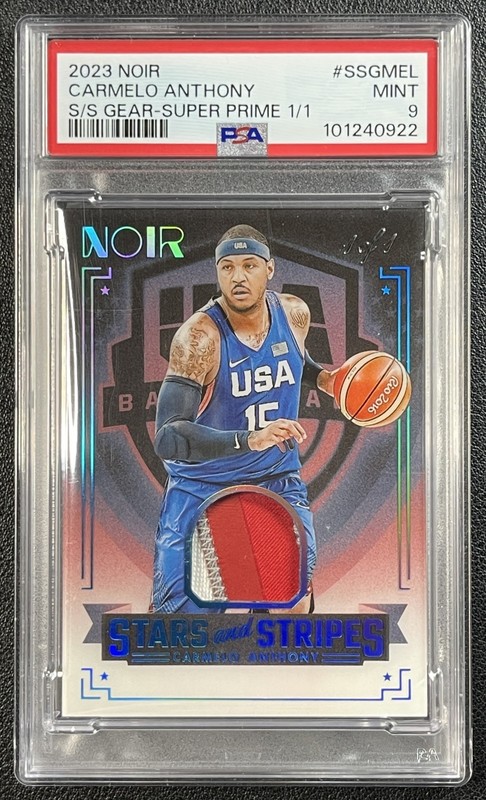 CARMELO ANTHONY PSA 9 2023 PANINI NOIR STARS & STRIPES SUPER PRIME GU PATCH 1/1