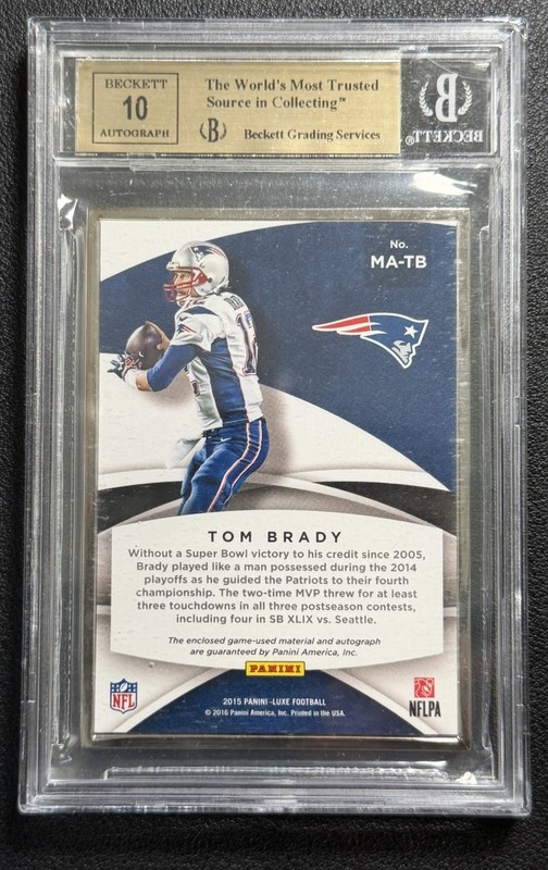 TOM BRADY BGS 9.5 2015 PANINI LUXE #20 SILVER GAME USED PATCH AUTO 3/5 PATRIOTS view 2