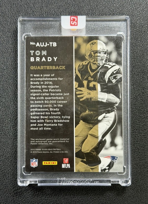 TOM BRADY 2016 PANINI BLACK GOLD #AUI-TB GAME USED PATCH GOLD INK AUTO 4/5 view 2